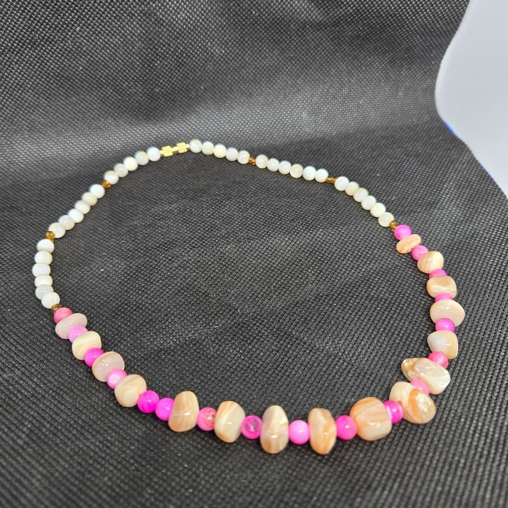 Pink Shell Bead Necklace Mother of Pearl Beaded Choker Boho Necklace 0251